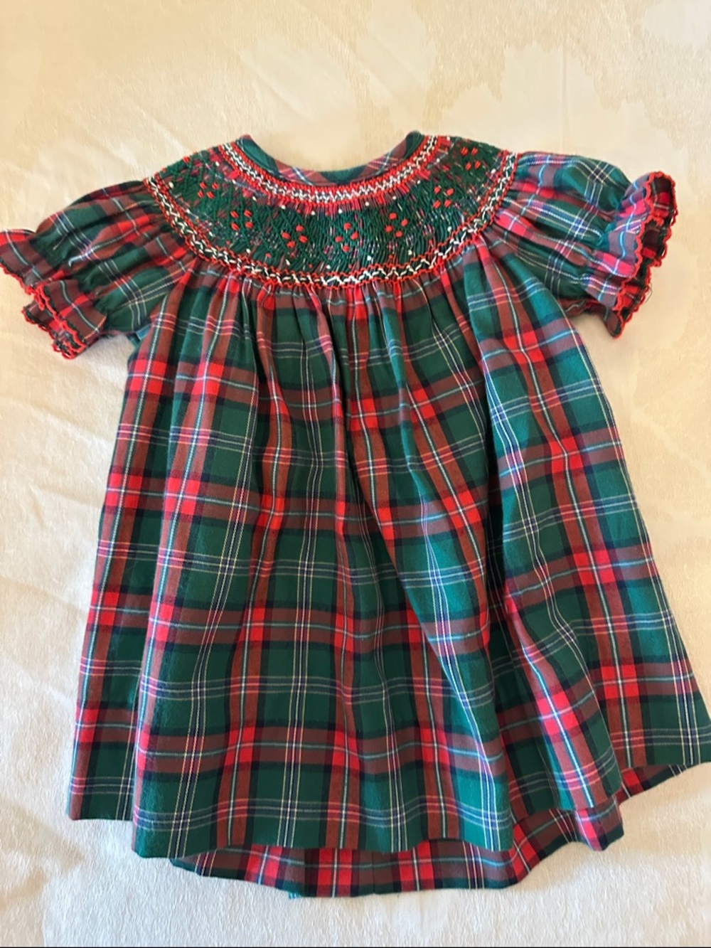 Girls' Green & Red Plaid Smocked Holiday Dress